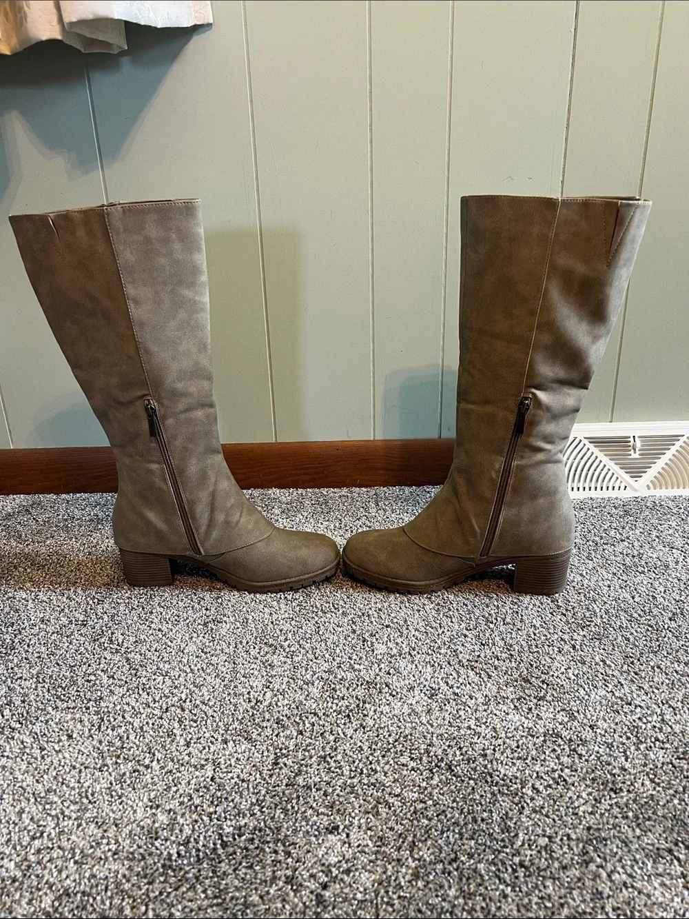NWOT- Muk Luks Women's Taupe Knee-High Block Heel Boots. Never worn.